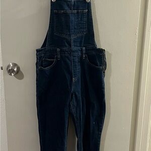 Levi’s Women’s Denim Overalls Dark Wash Adjustable Straps Distressed Hem